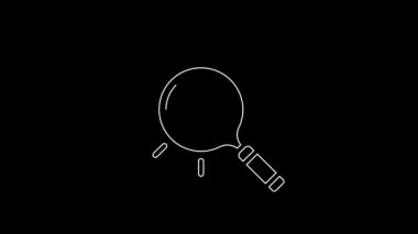 Beyaz çizgi büyüteç simgesi siyah arkaplanda izole edilmiş. Arama, odaklanma, yakınlaştırma, iş sembolü. 4K Video hareketli grafik canlandırması.