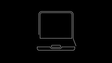 White line Online museum icon isolated on black background. Museum gallery. 4K Video motion graphic animation.