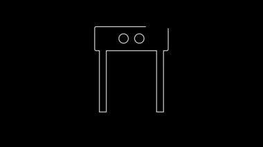 White line Metal detector icon isolated on black background. Airport security guard on metal detector check point. 4K Video motion graphic animation.