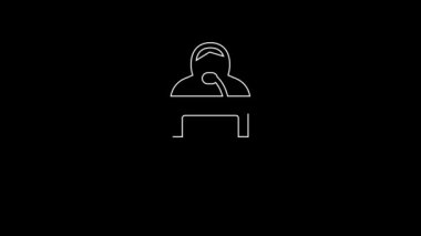 White line Gives lecture icon isolated on black background. Stand near podium. Speak into microphone. The speaker lectures and gestures. 4K Video motion graphic animation.