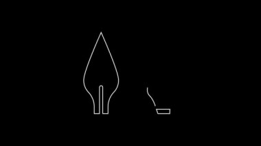 White line Stone age arrow head icon isolated on black background. Medieval weapon. 4K Video motion graphic animation.