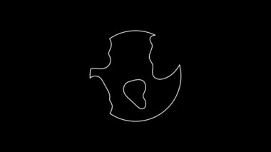 Beyaz çizgi Dünya ikonu siyah arkaplanda izole edilmiş. Dünya ya da Dünya işareti. Küresel internet sembolü. Geometrik şekiller. 4K Video hareketli grafik canlandırması.