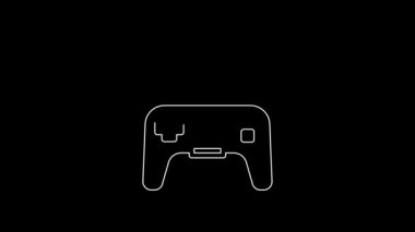 Siyah arkaplanda beyaz çizgi Gamepad simgesi izole edildi. Oyun kontrolörü. 4K Video hareketli grafik canlandırması.