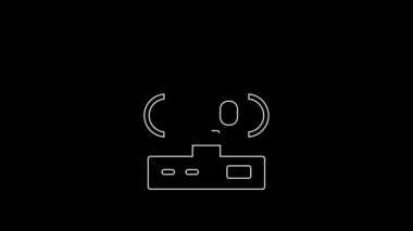 White line Robot toy icon isolated on black background. 4K Video motion graphic animation.