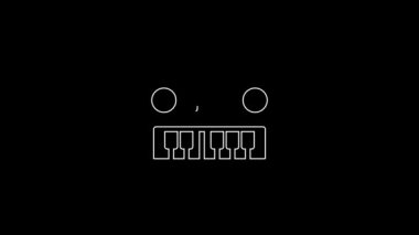White line Toy piano icon isolated on black background. Children toy. 4K Video motion graphic animation.