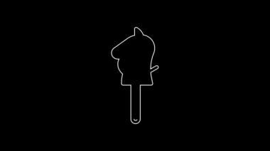 Beyaz çizgi oyuncak at simgesi siyah arkaplanda izole edildi. 4K Video hareketli grafik canlandırması.