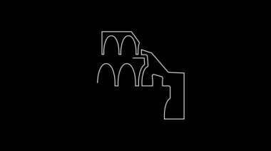 Roma 'daki beyaz çizgi Coliseum, İtalya simgesi siyah arka planda izole edildi. Kolezyum işareti. Antik Roma 'nın sembolü, gladyatör dövüşleri. 4K Video hareketli grafik canlandırması.