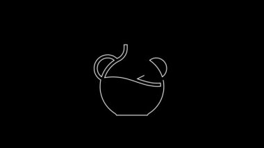 Beyaz çizgili zeytinyağı şişesi siyah arka planda izole edilmiş. Zeytinyağı ikonlu sürahi. 4K Video hareketli grafik canlandırması.