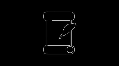 Beyaz çizgi KHK, kağıt, parşömen, parşömen simgesi siyah arkaplanda izole edilmiş. 4K Video hareketli grafik canlandırması.