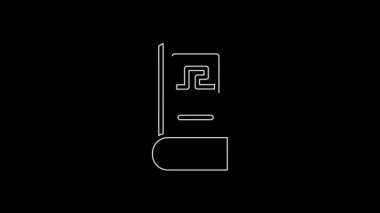 White line Greek history book icon isolated on black background. 4K Video motion graphic animation.