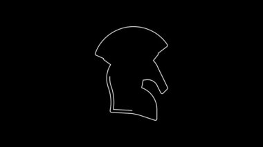White line Greek helmet icon isolated on black background. Antiques helmet for head protection soldiers with a crest of feathers or horsehair. 4K Video motion graphic animation.