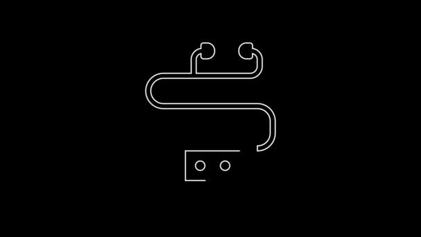 White Line Museum Audio Guide Icon Isolated Black Background Headphones — Stockvideo