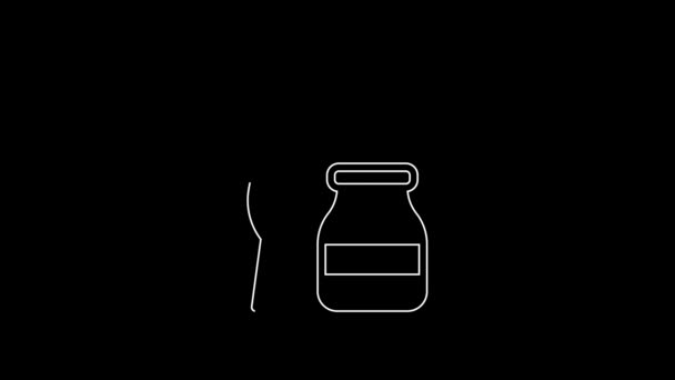 Línea Blanca Icono Pluma Tintero Aislado Sobre Fondo Negro Animación — Vídeo de stock