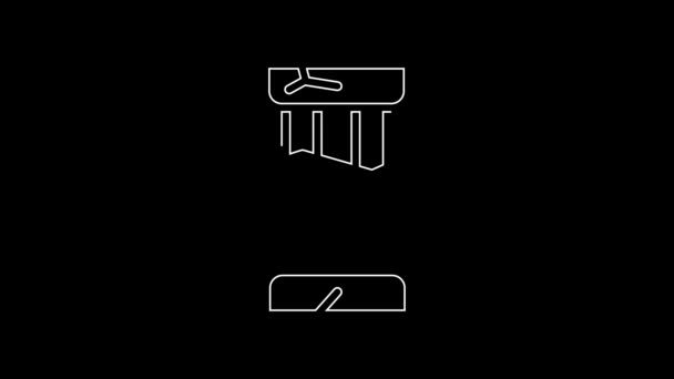 White Line Broken Ancient Column Icon Isolated Black Background Video — Stockvideo