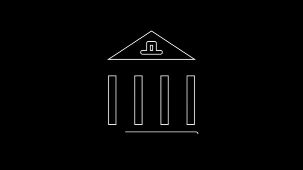 White Line Museum Building Icon Isolated Black Background Video Motion — Stockvideo