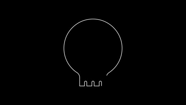 Біла Лінія Піктограма Людського Черепа Ізольована Чорному Тлі Відео Рух — стокове відео