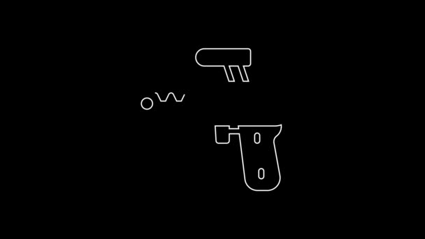Icono Pistola Ray Línea Blanca Aislado Sobre Fondo Negro Arma — Vídeos de Stock