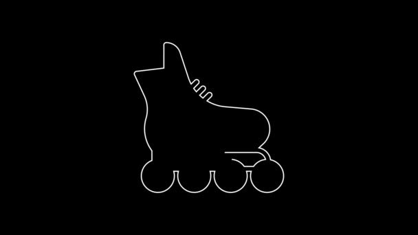 Bílá Čára Kolečkové Brusle Ikona Izolované Černém Pozadí Grafická Animace — Stock video