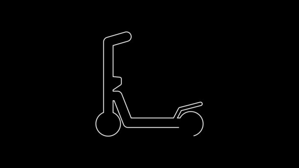 White Line Roller Scooter Children Icon Isolated Black Background Kick — Stock Video