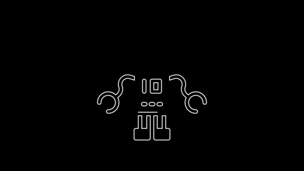 White Line Robot Toy Icon Isolated Black Background Video Motion — Video Stock