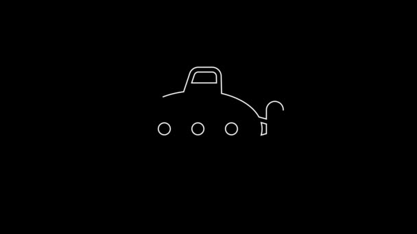 White Line Submarine Toy Icon Isolated Black Background Video Motion — Stok Video