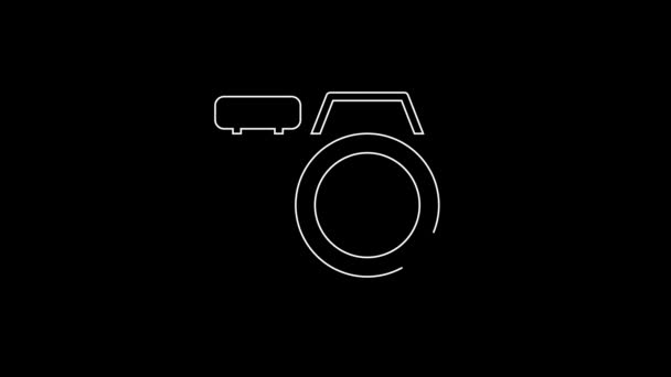 Weiße Linie Fotokamera Symbol Isoliert Auf Schwarzem Hintergrund Ikone Der — Stockvideo