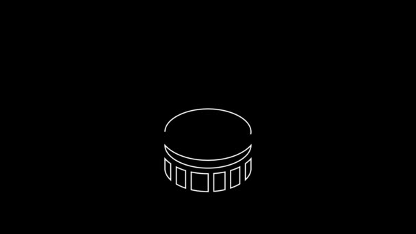 White Line Drum Drum Sticks Icon Isolated Black Background Music — Stock Video