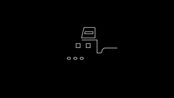 White Line Toy Boat Icon Isolated Black Background Video Motion — Vídeos de Stock