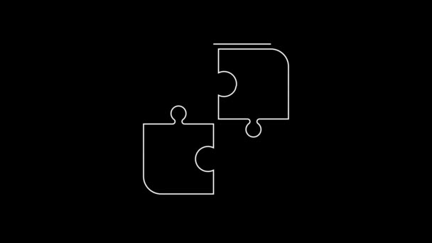 White Line Puzzle Pieces Toy Icon Isolated Black Background Video — Videoclip de stoc