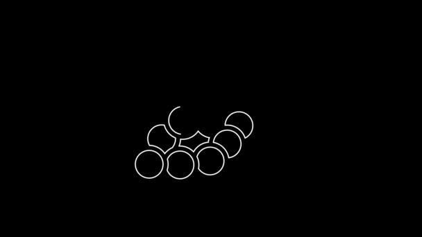 Weiße Linie Traubenfrucht Symbol Isoliert Auf Schwarzem Hintergrund Video Motion — Stockvideo
