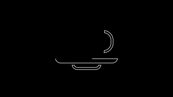 ブラックを基調としたホワイトラインコーヒーカップのアイコン ティーカップ ホットドリンクコーヒー 4Kビデオモーショングラフィックアニメーション — ストック動画