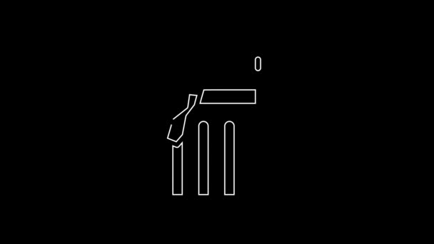 White Line Broken Ancient Column Icon Isolated Black Background Video — Wideo stockowe