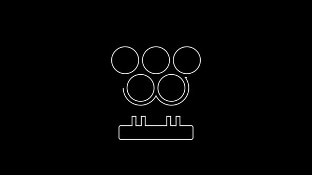 White Line Olympic Rings Icon Isolated Black Background Video Motion — ストック動画