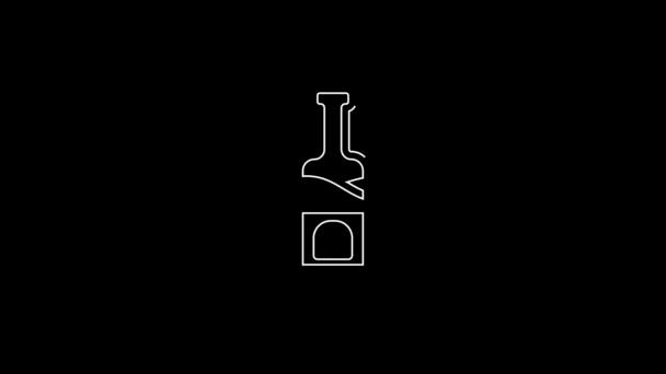 白线酒瓶的图标孤立在黑色的背景 4K视频运动图形动画 — 图库视频影像