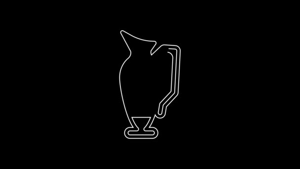 White Line Ancient Amphorae Icon Isolated Black Background Video Motion — Video