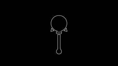 White line Medieval chained mace ball icon isolated on black background. Medieval weapon. 4K Video motion graphic animation.