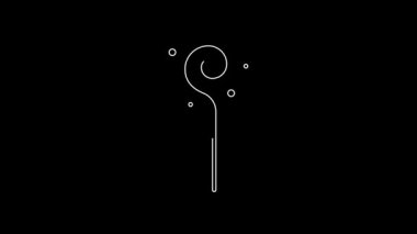 Beyaz çizgi sihirli asa simgesi siyah arkaplanda izole edildi. Sihirli değnek, asa, değnek, değnek. 4K Video hareketli grafik canlandırması.