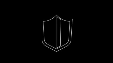 Beyaz çizgi simgesi siyah arkaplanda izole edildi. Gardiyan. Güvenlik, güvenlik, koruma, gizlilik kavramı. 4K Video hareketli grafik canlandırması.