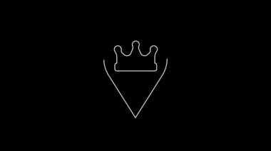 White line Location king crown icon isolated on black background. 4K Video motion graphic animation.