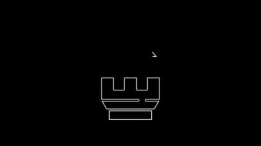 White line Castle tower icon isolated on black background. Fortress sign. 4K Video motion graphic animation.