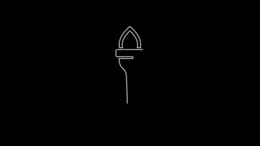 White line Torch flame icon isolated on black background. Symbol fire hot, flame power, flaming and heat. 4K Video motion graphic animation.