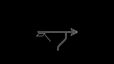 White line Medieval bow and arrow icon isolated on black background. Medieval weapon. 4K Video motion graphic animation.