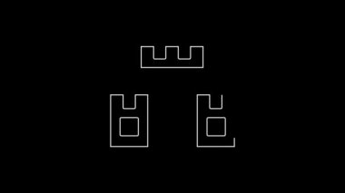 White line Castle icon isolated on black background. Medieval fortress with a tower. Protection from enemies. Reliability and defense of the city. 4K Video motion graphic animation.