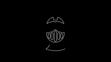 White line Medieval iron helmet for head protection icon isolated on black background. 4K Video motion graphic animation.