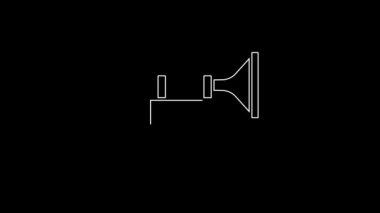 White line Trumpet with flag icon isolated on black background. Musical instrument trumpet. 4K Video motion graphic animation.