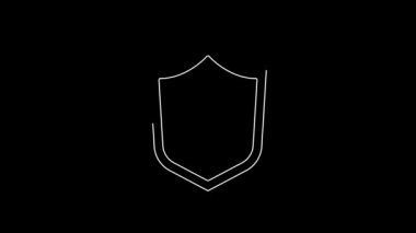 Beyaz çizgi simgesi siyah arkaplanda izole edildi. Gardiyan. Güvenlik, güvenlik, koruma, gizlilik kavramı. 4K Video hareketli grafik canlandırması.