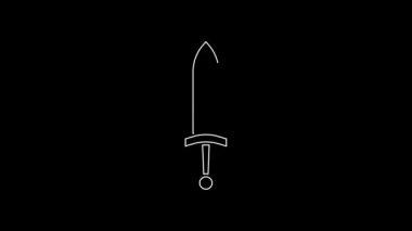 White line Medieval sword icon isolated on black background. Medieval weapon. 4K Video motion graphic animation.