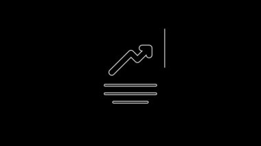 Grafik grafik simgesine sahip beyaz çizgi belgesi siyah arkaplanda izole edildi. Metin dosya simgesini rapor et. Muhasebe tabelası. Denetim, analiz, planlama. 4K Video hareketli grafik canlandırması.