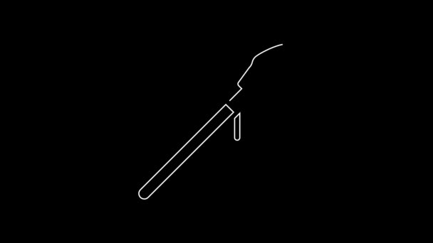 White Line Medieval Spear Icon Isolated Black Background Medieval Weapon — Stockvideo
