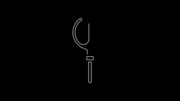 白线海王星三叉戟图标孤立在黑色背景 4K视频运动图形动画 — 图库视频影像